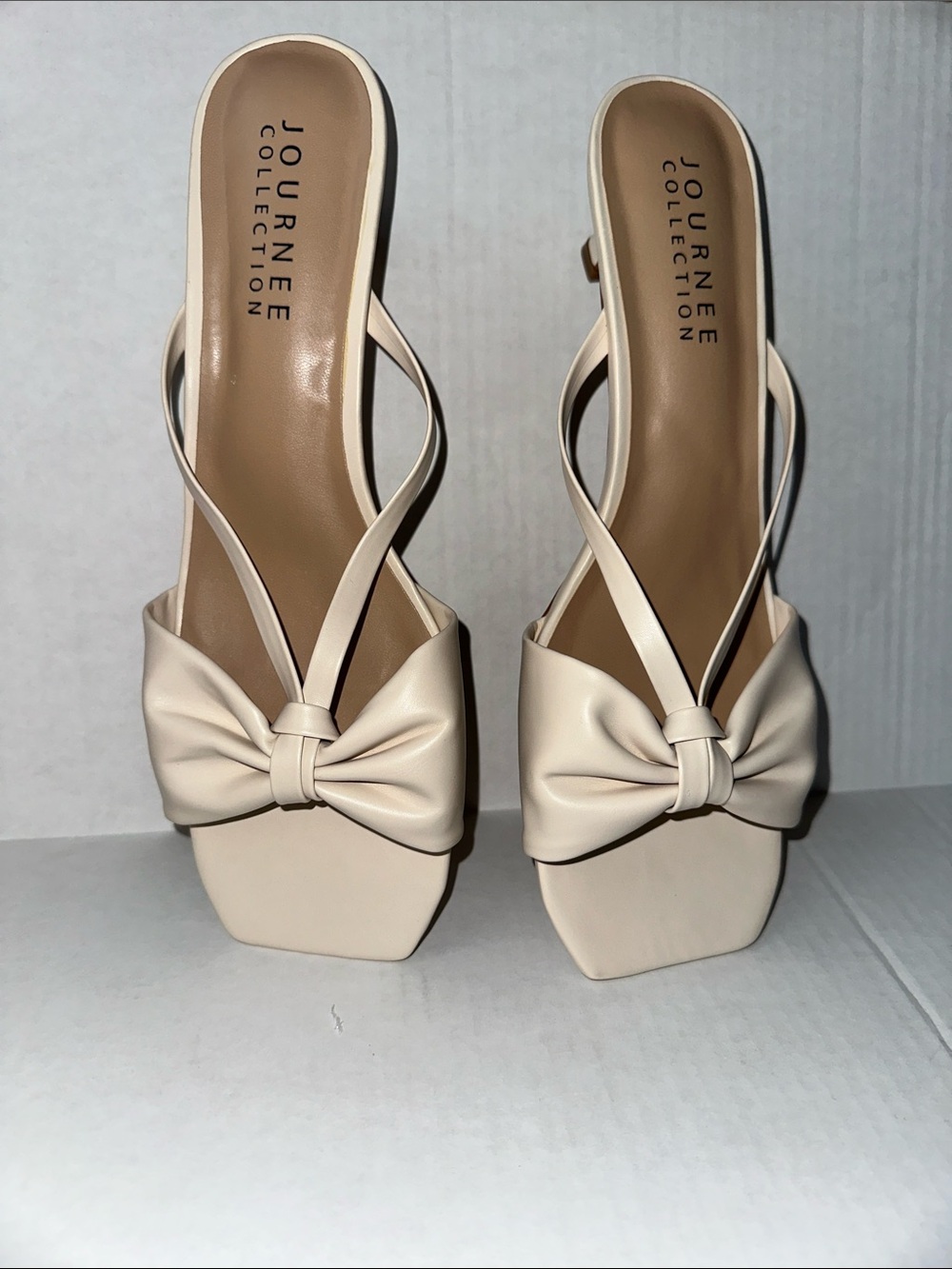 Journee Collection Cream Bow Slide Sandals
